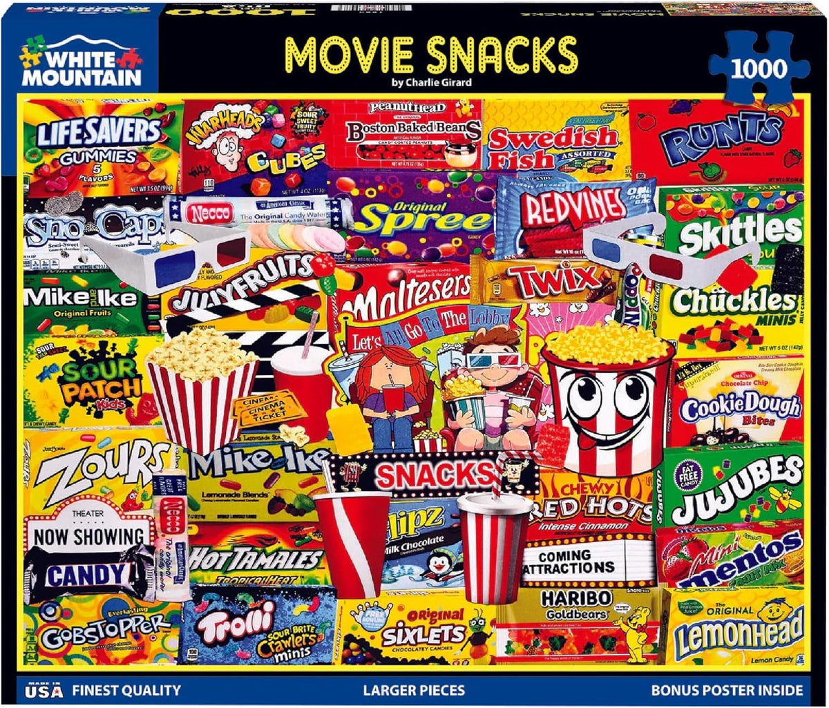 White Mountain 1000-piece popcorn and candy collage puzzle for family night