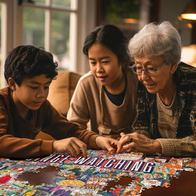 White Mountain 1000-piece puzzle, large pieces for easier handling during family play.