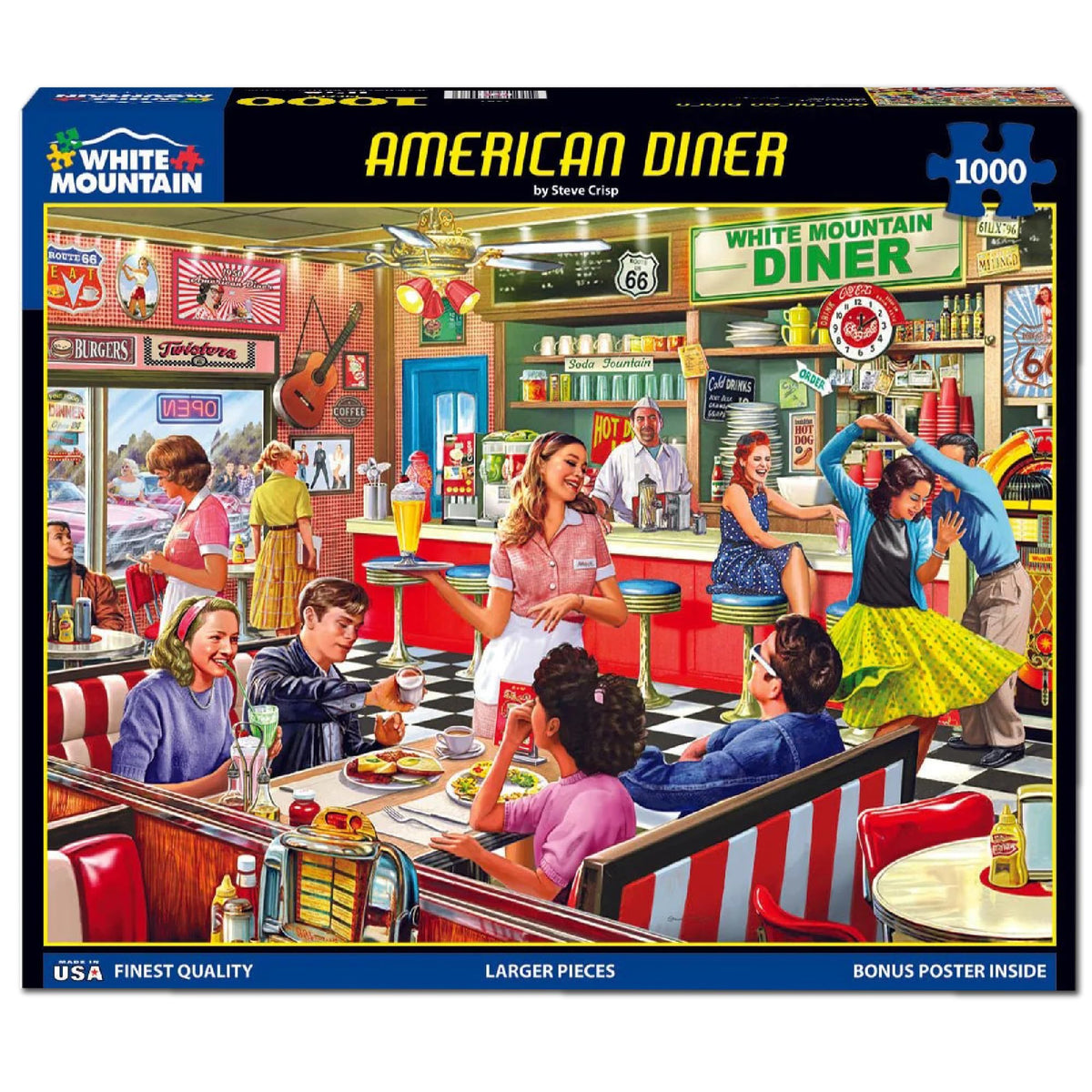 White Mountain puzzle featuring 1950s retro cafe artwork for nostalgic relaxation.