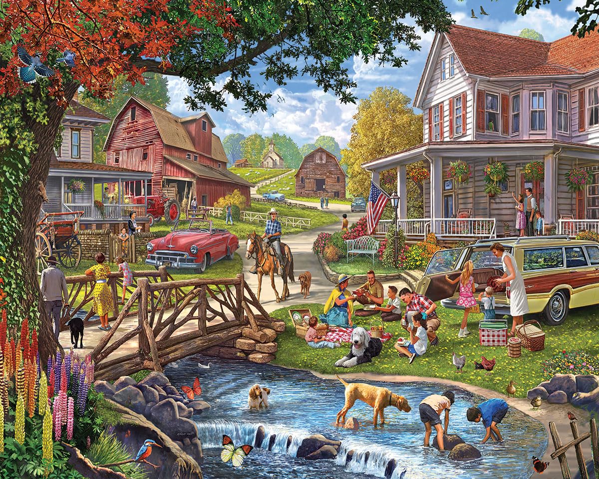 White Mountain puzzle family picnic scene for engaging family time