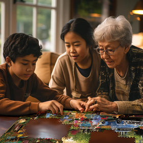 White Mountain puzzle uses precision-cut pieces for a snug fit.