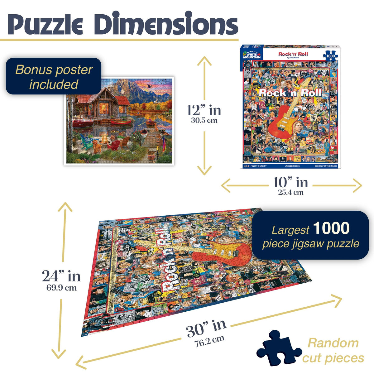 White Mountain Rock 'N Roll puzzle collage scene showing music icons in bright colors.