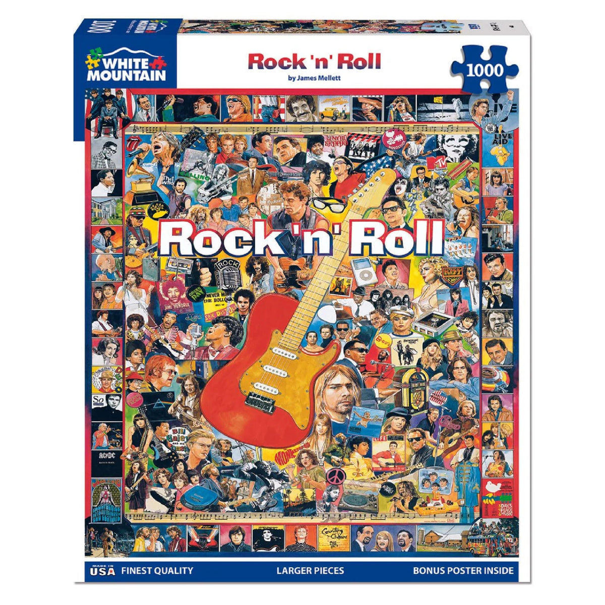 White Mountain Rock 'N Roll puzzle close-up of interlocking pieces for easy handling.