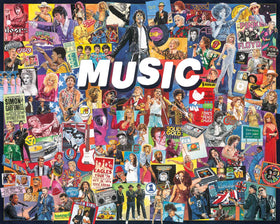 White Mountain Rock Pop Legends collage puzzle front view for family puzzle night