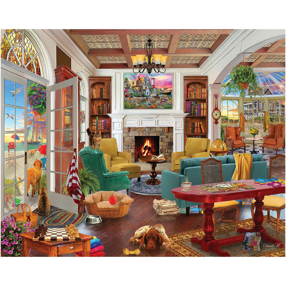 White Mountain Seaside Dreams puzzle cover inviting cozy family puzzle time.