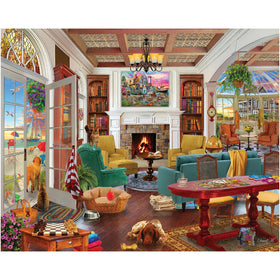 White Mountain Seaside Dreams puzzle cover inviting cozy family puzzle time.