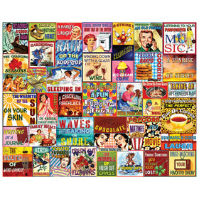 White Mountain Simple Pleasures box front with vibrant nostalgic collage for cozy evenings.