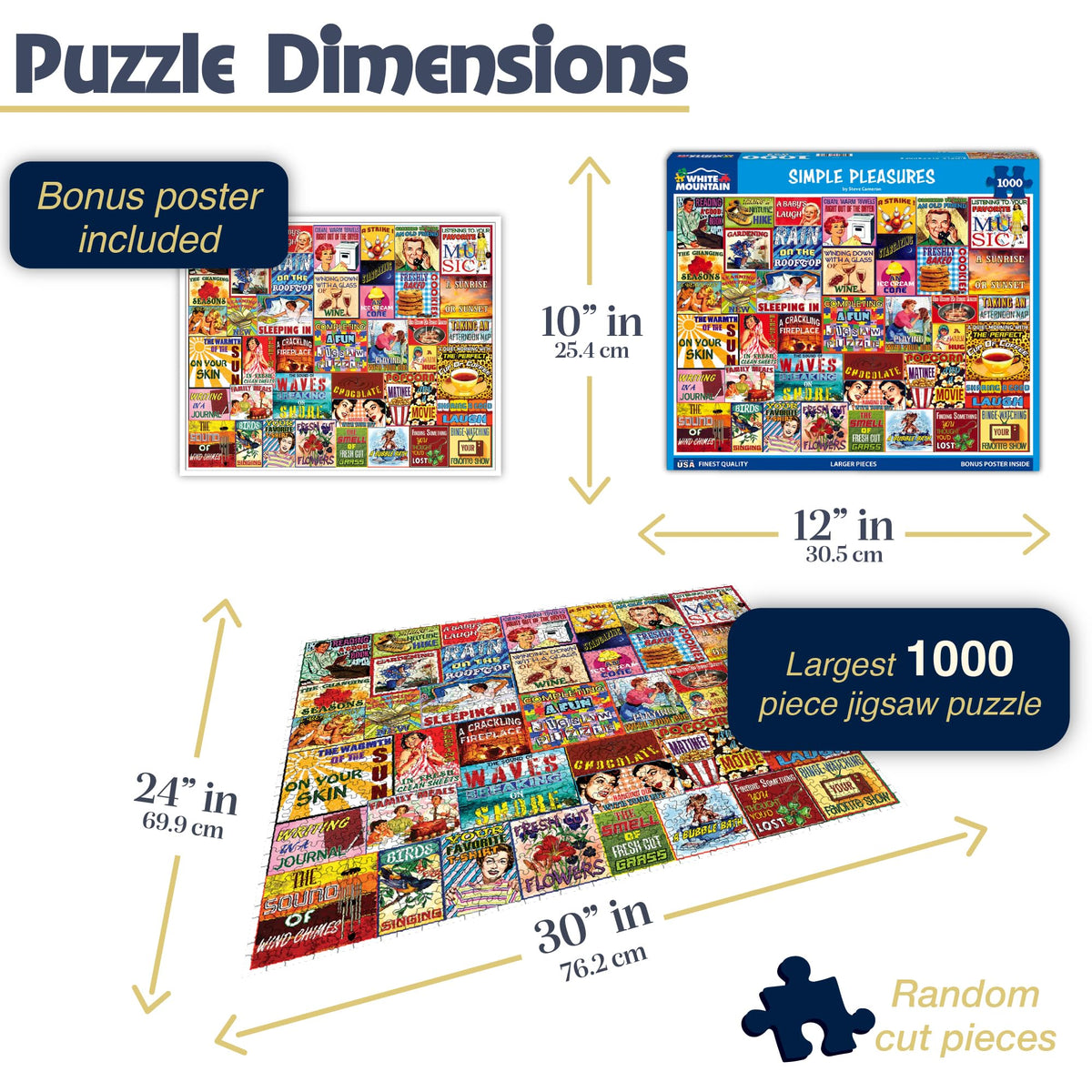 White Mountain Simple Pleasures 1000-piece puzzle pieces spread out for easy handling.