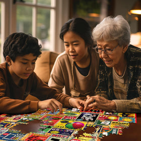 White Mountain puzzle assembly area ready for family night