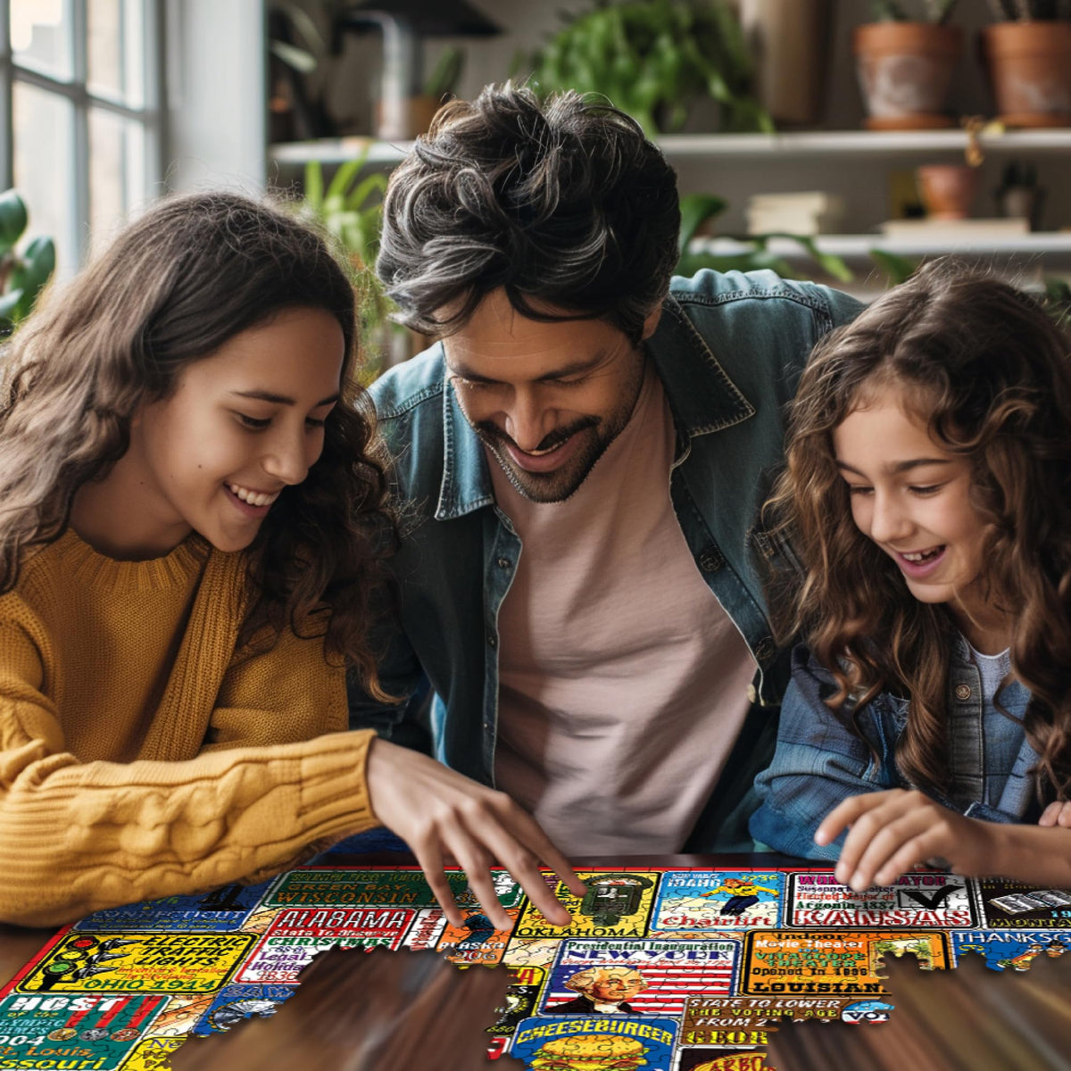 White Mountain Steve Cameron art style puzzle features vivid Americana scenes.