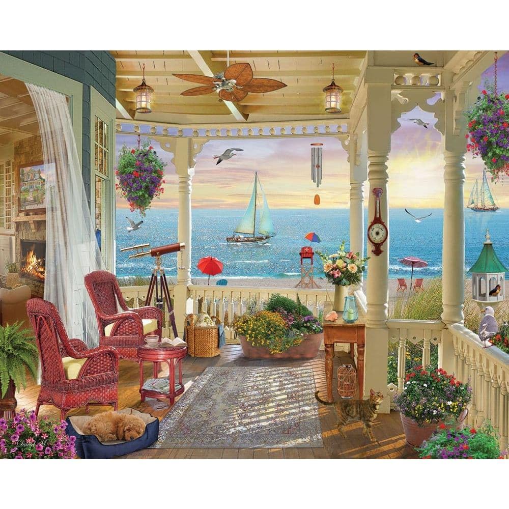 White Mountain Summer Breeze: tranquil ocean porch scene for family puzzle night