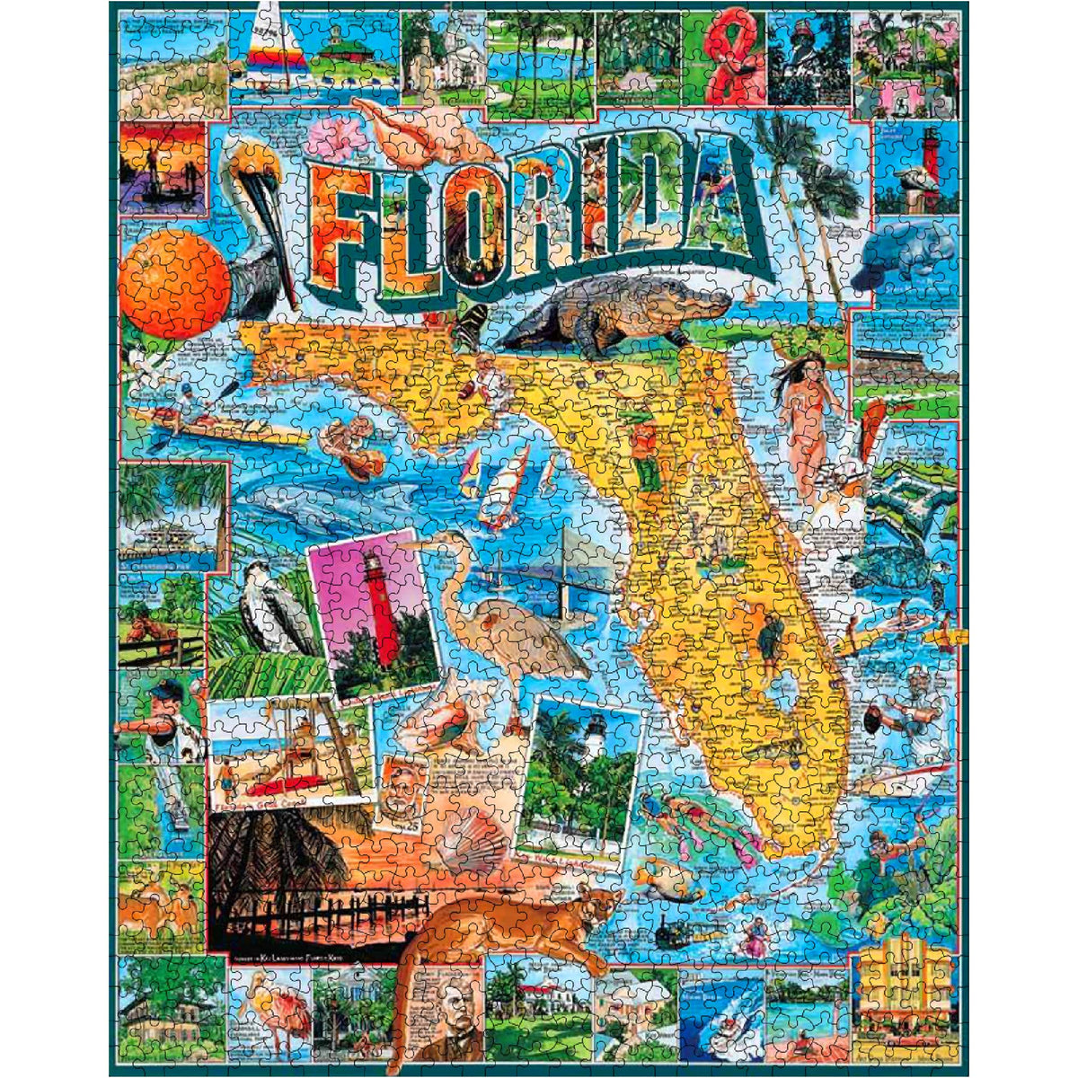 Close-up of James Mellett art with Florida landmarks.