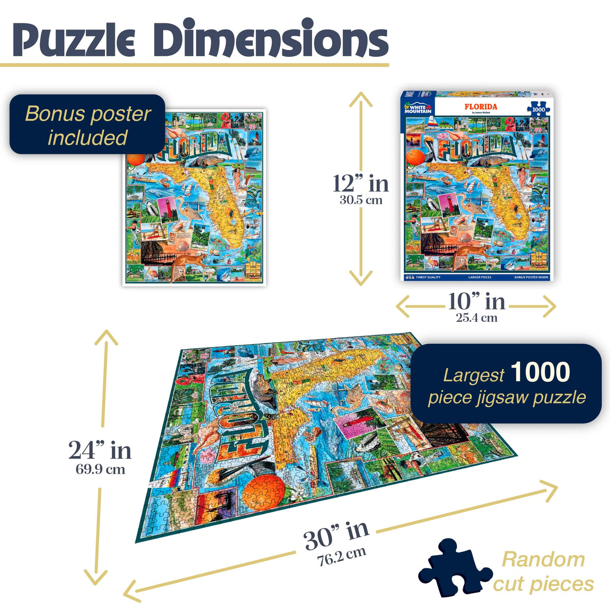 White Mountain Sunshine State puzzle pieces spread, easy to handle.