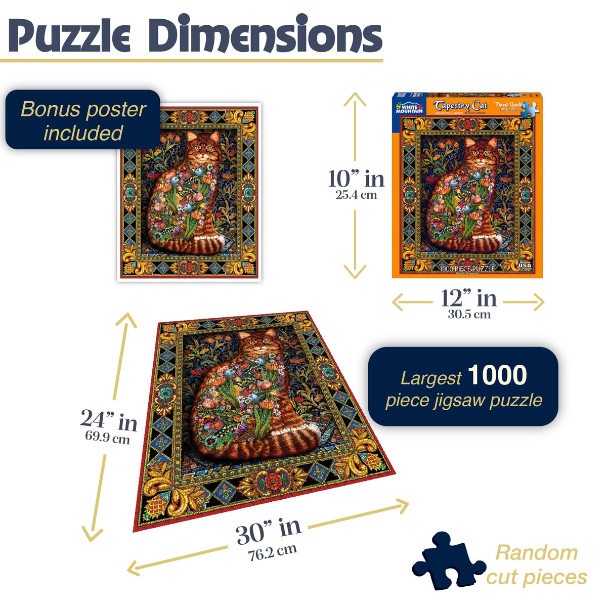 White Mountain Puzzles Tapestry Cat artist portrait—Lewis T. Johnson's detailed style.