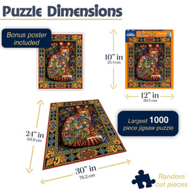 White Mountain Puzzles Tapestry Cat artist portrait—Lewis T. Johnson's detailed style.