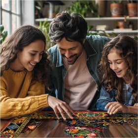 White Mountain Puzzles Tapestry Cat assembly table—versatile activity for all ages.