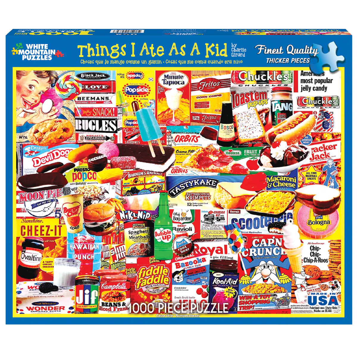 White Mountain Things I Ate As A Kid pieces closeup highlights bold colors and interlocking puzzle design.
