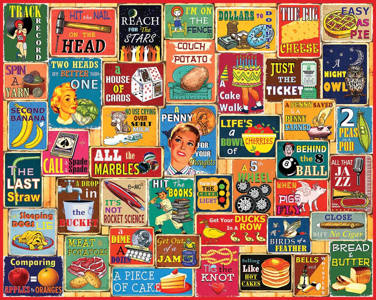White Mountain Things We Say collage puzzle, 1000 pieces, ideal for family nights and nostalgic fun.