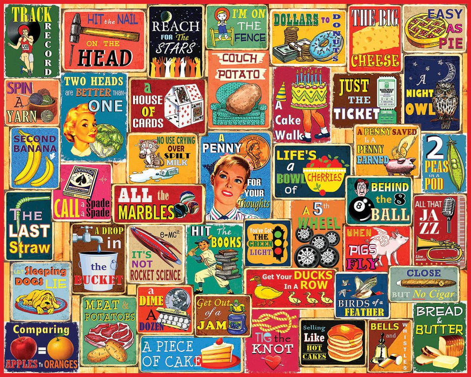 White Mountain Things We Say collage puzzle, 1000 pieces, ideal for family nights and nostalgic fun.