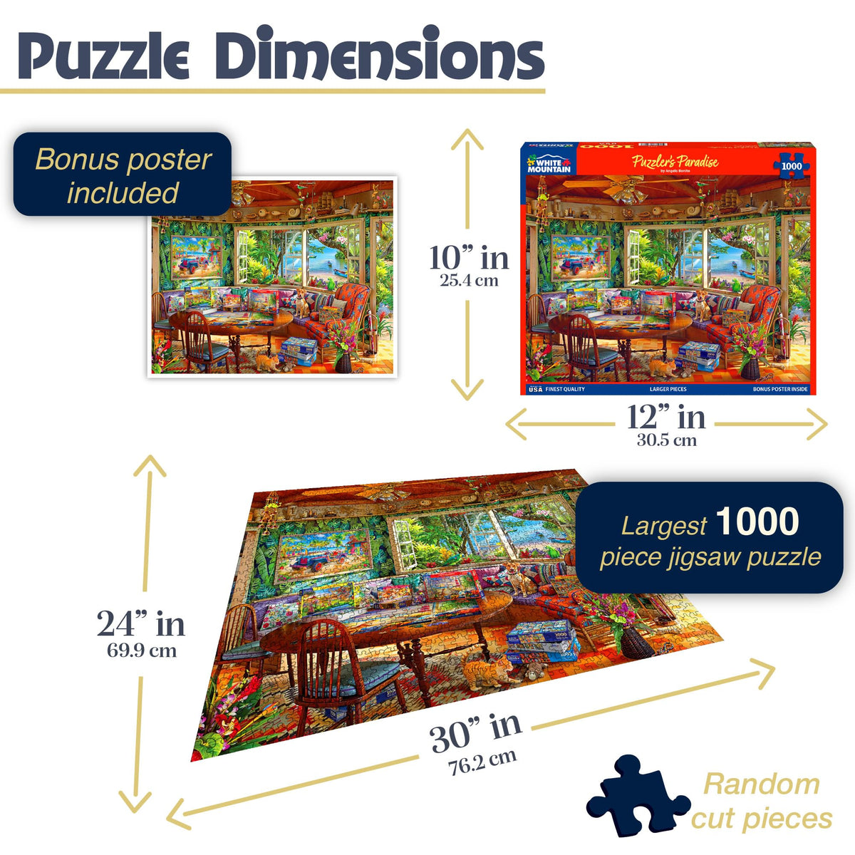 White Mountain tropical interior puzzle art with vibrant hues for imaginative play