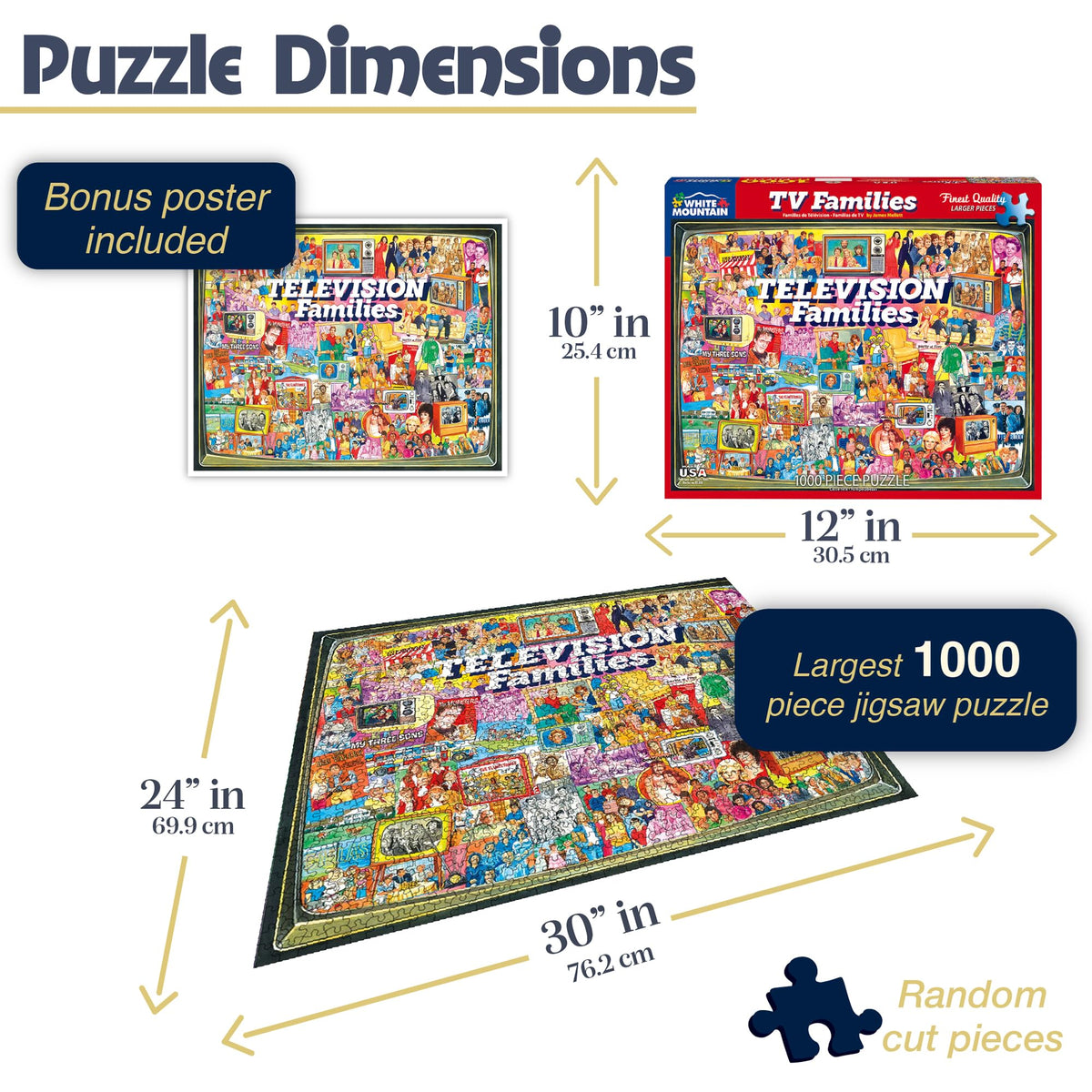 White Mountain TV Families puzzle completed in 24x30 inches for display