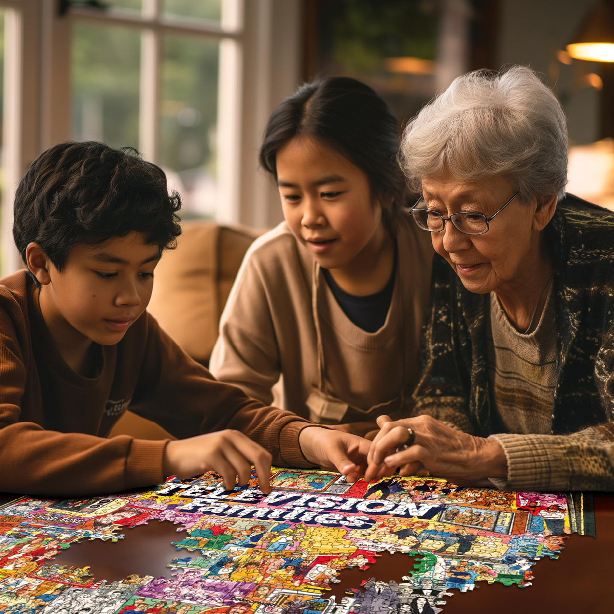 White Mountain TV Families puzzle family gathering scene for group evenings