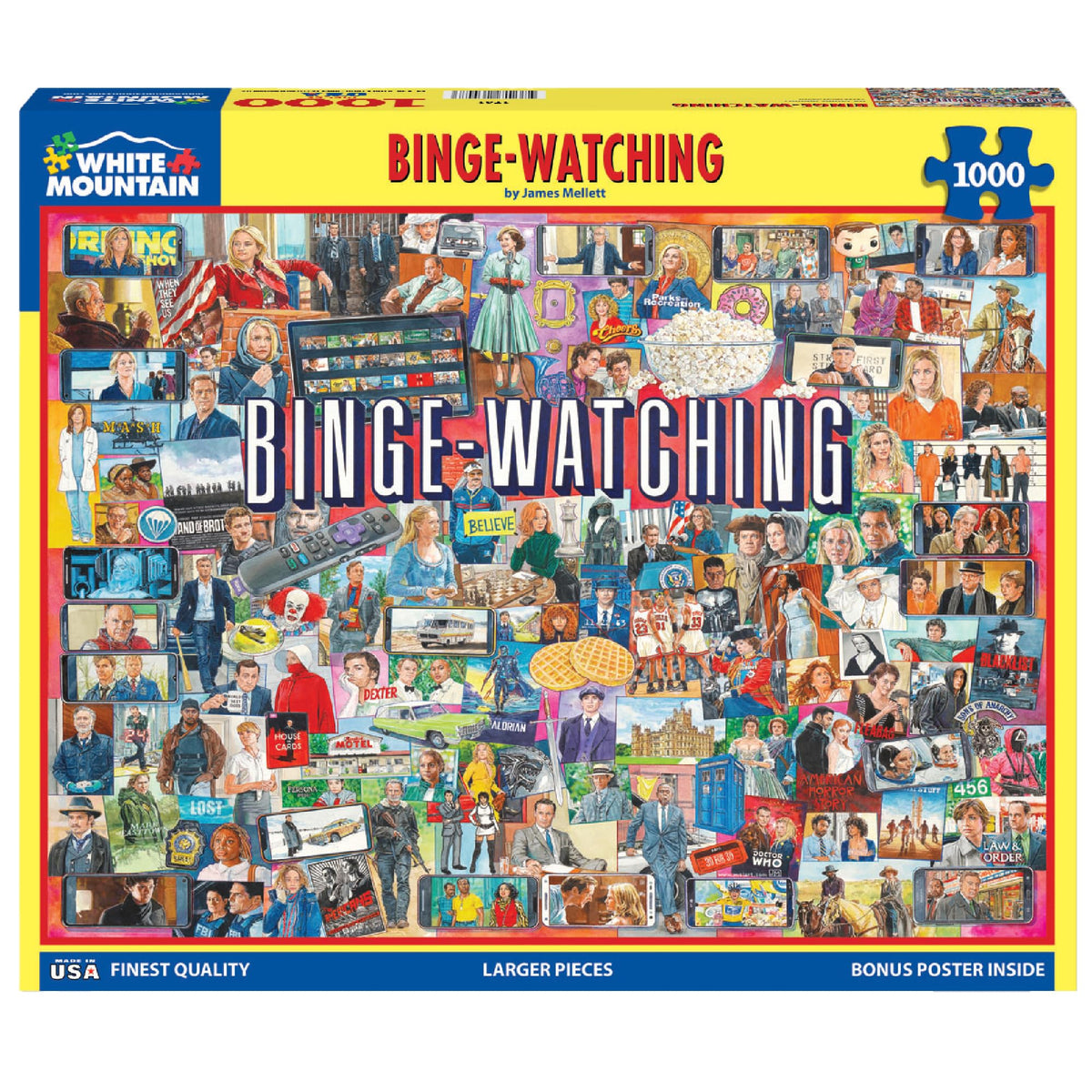 White Mountain TV shows collage puzzle, fosters shared nostalgia through colorful moments.