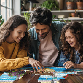 White Mountain USA-made puzzle with precision cuts fits pieces smoothly.