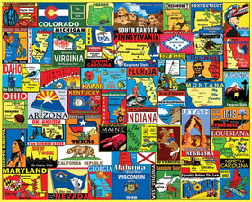 White Mountain vintage states collage puzzle pieces for family time