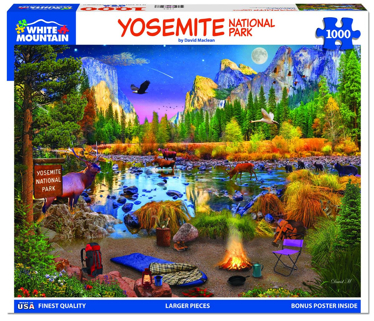 White Mountain Yosemite river with wildlife puzzle for collaborative solving