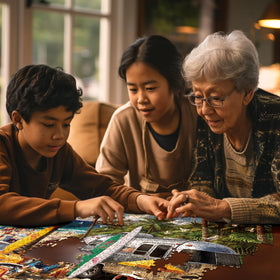 White Mountain finished 24x30 puzzle reveals crisp cuts and bright scenery.