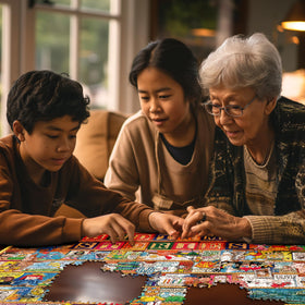 White Mountain 24 by 30 finished puzzle offers a display-ready keepsake.