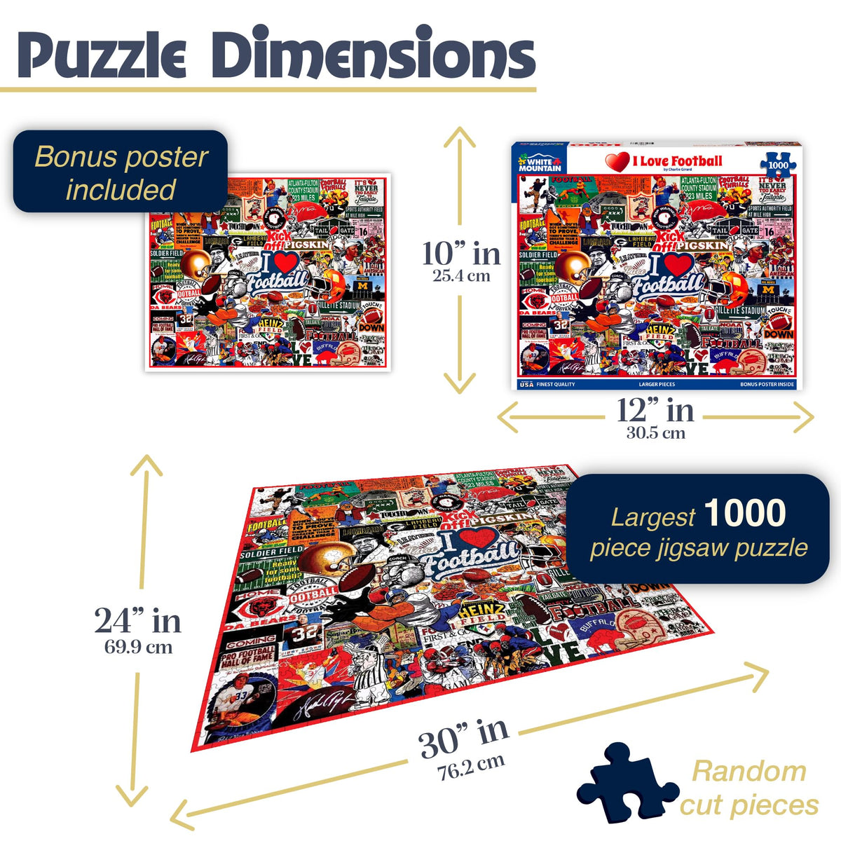 White Mountain 1000-piece football collage with bold graphics for engaging sessions.