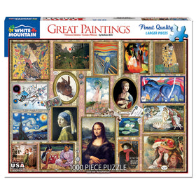 White Mountain Great Paintings puzzle cover inviting art lovers for family fun.