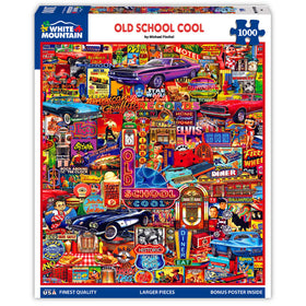 White Mountain old school cool puzzle front cover showing vibrant retro imagery for family night