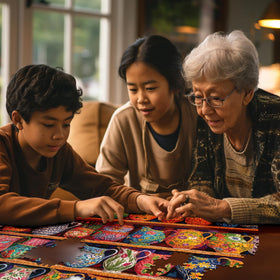 White Mountain puzzle by Bigelow illustrations delivers bright colors and artful detail