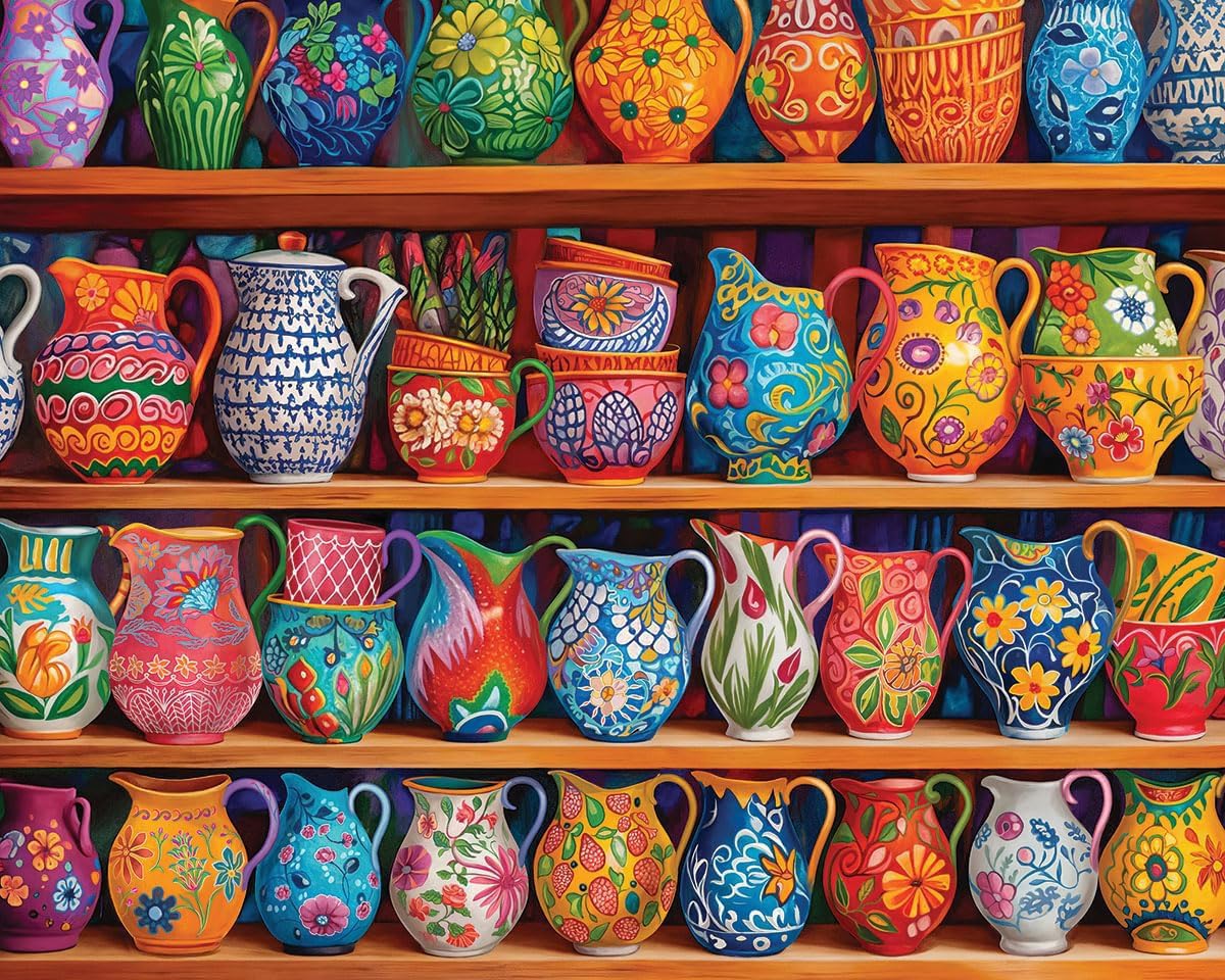 White Mountain puzzle colorful vase collage with 1000 pieces for family activity