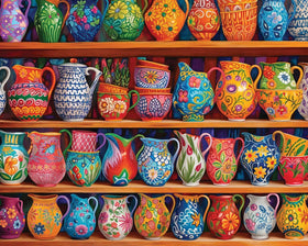White Mountain puzzle colorful vase collage with 1000 pieces for family activity