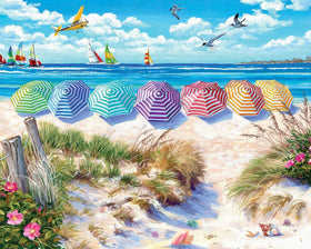 White Mountain rainbow umbrellas beach puzzle with large pieces for easy assembly