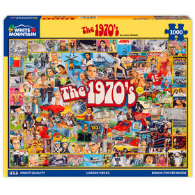 White Mountain seventies nostalgia collage 1000-piece puzzle for family puzzle night.