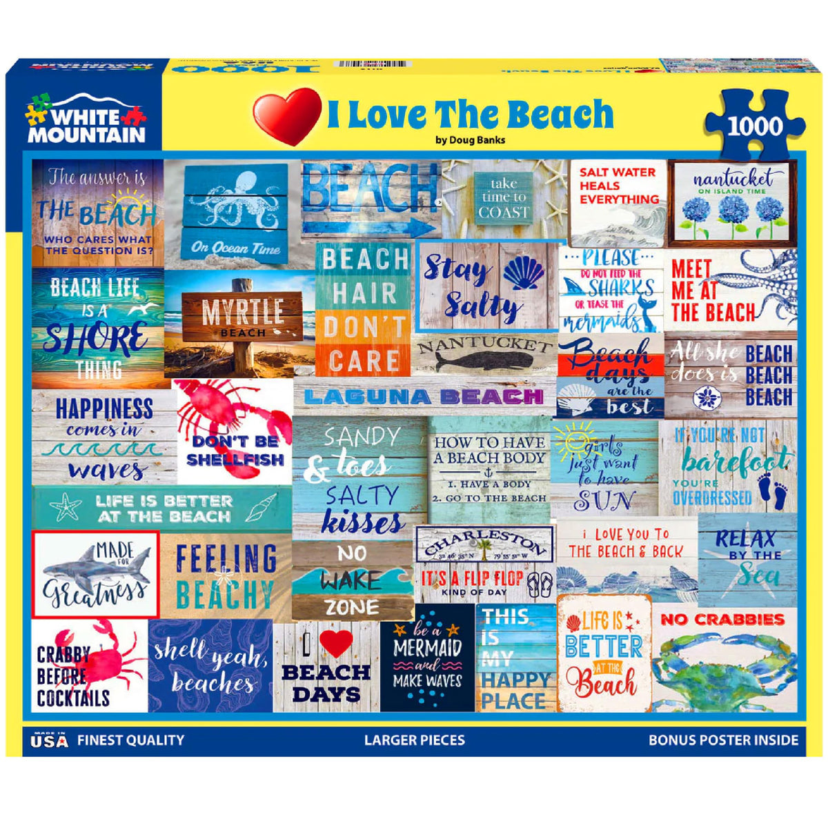 White Mountain summer word collage 1000-piece puzzle with coastal quotes for family fun