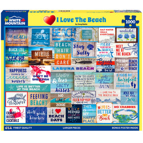 White Mountain summer word collage 1000-piece puzzle with coastal quotes for family fun