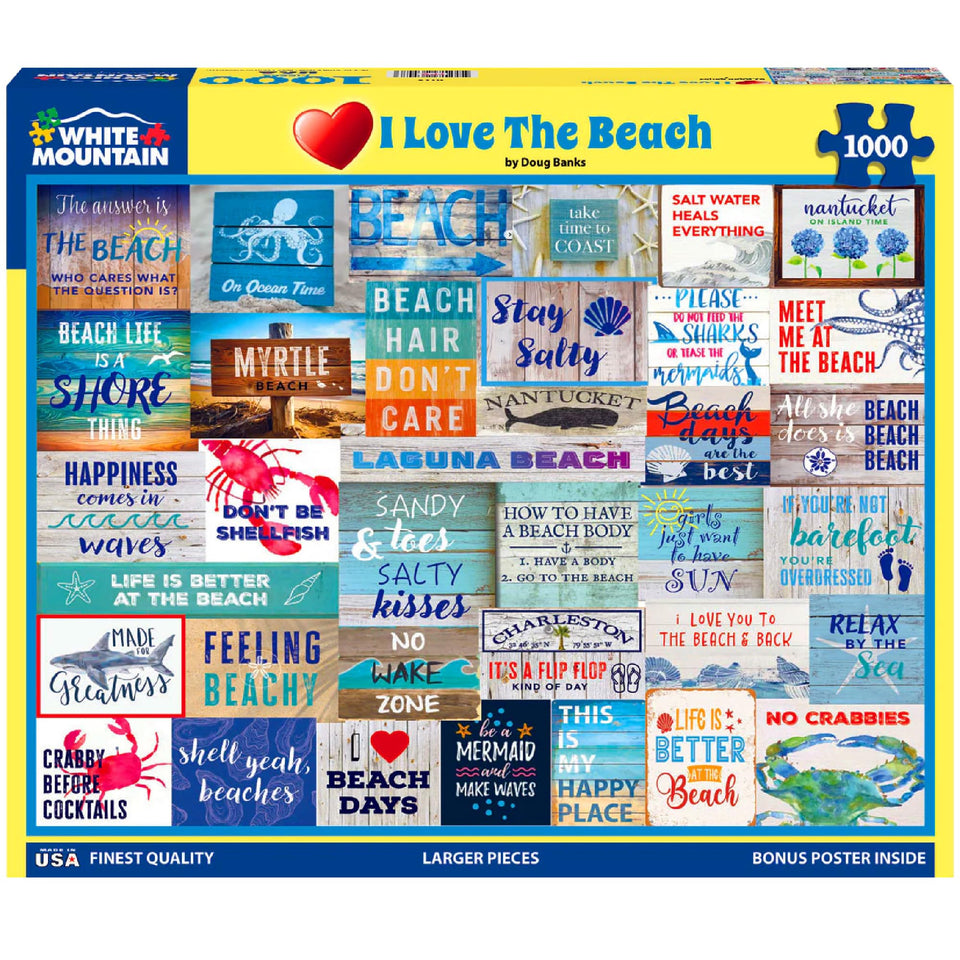 White Mountain summer word collage 1000-piece puzzle with coastal quotes for family fun