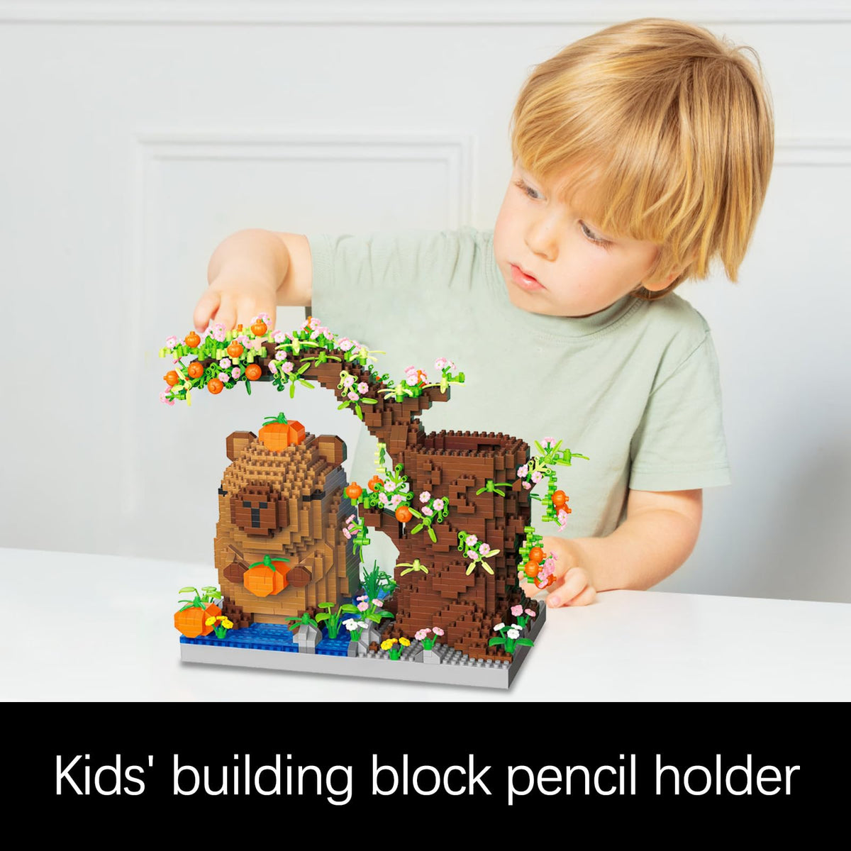 WHIZGO Capybara desk organizer built from micro blocks adds playful organization