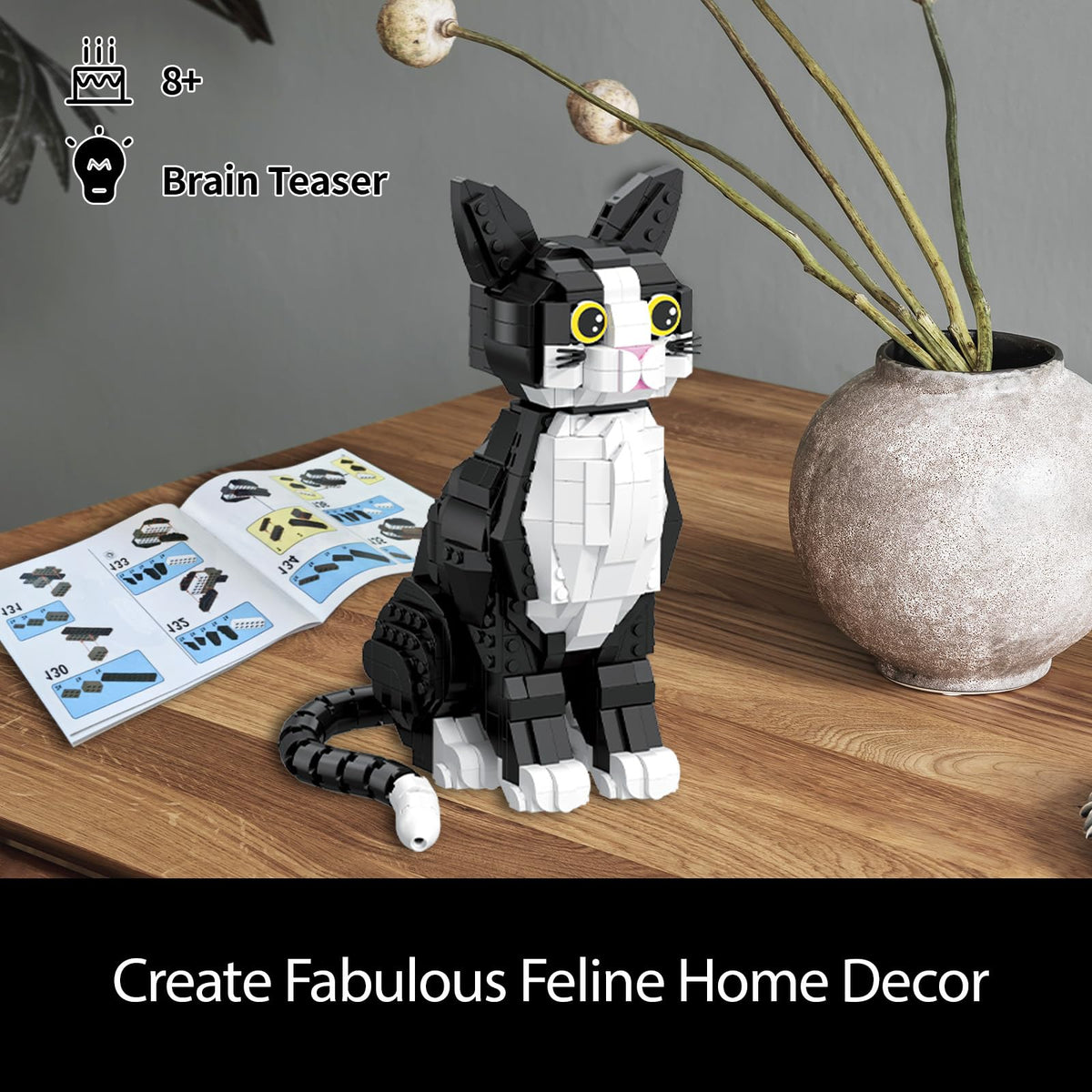 WHIZGO Tuxedo Cat Building Blocks instruction-booklet image shows guided building steps.