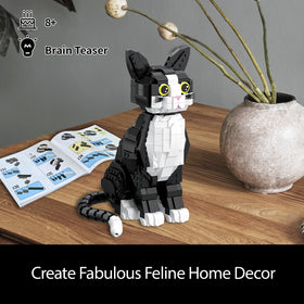 WHIZGO Tuxedo Cat Building Blocks instruction-booklet image shows guided building steps.