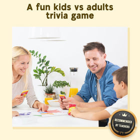 Who Knows More? Kids or Adults team-trivia setup for lively, engaging battles.