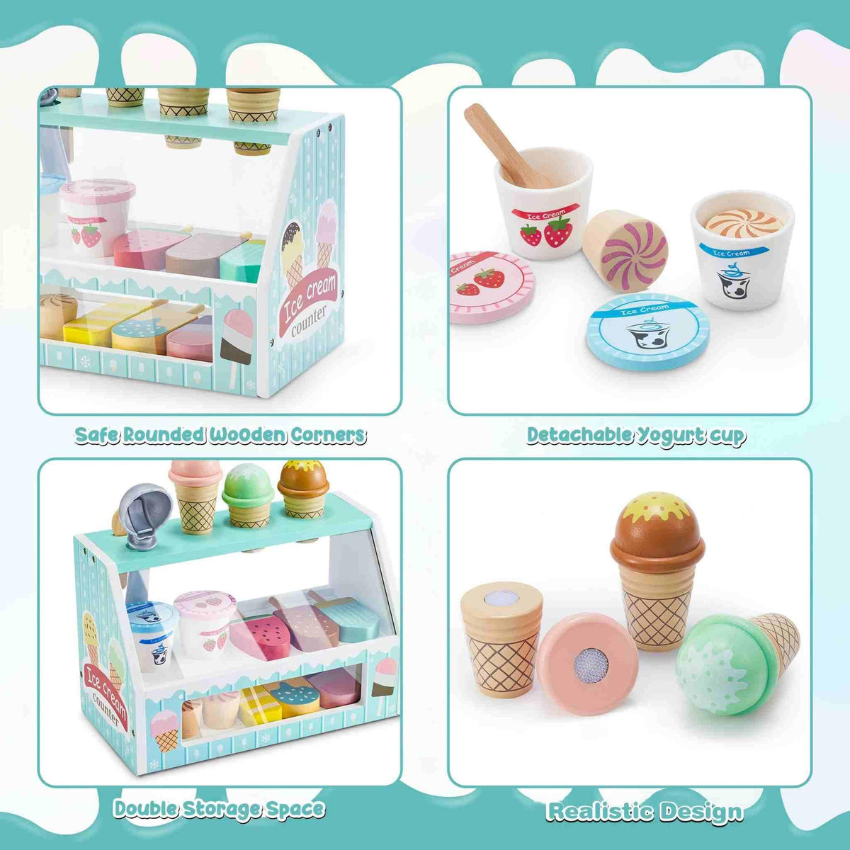WHOHOLL ice cream cans in green for realistic menu and payment role-play