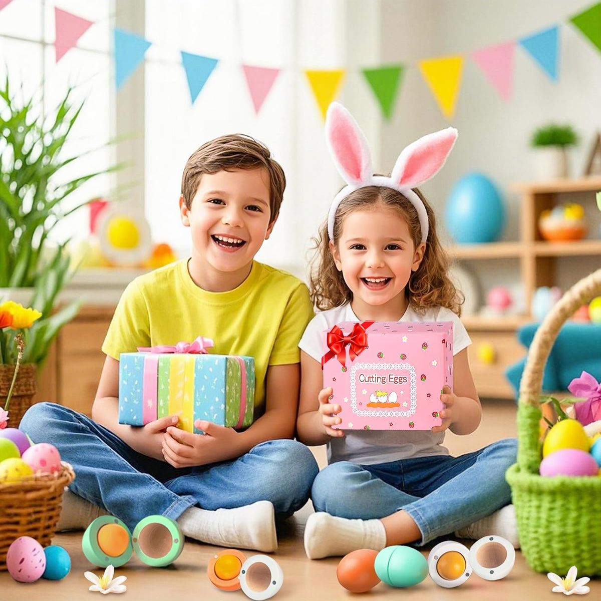 WHOHOLL wooden eggs with magnetic yolk for realistic cracking play