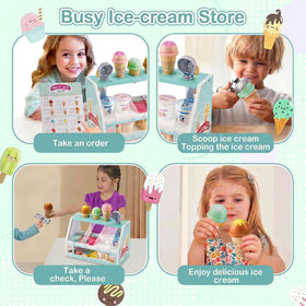 WHOHOLL wooden ice cream bars in green to spark pretend dessert shop storytelling